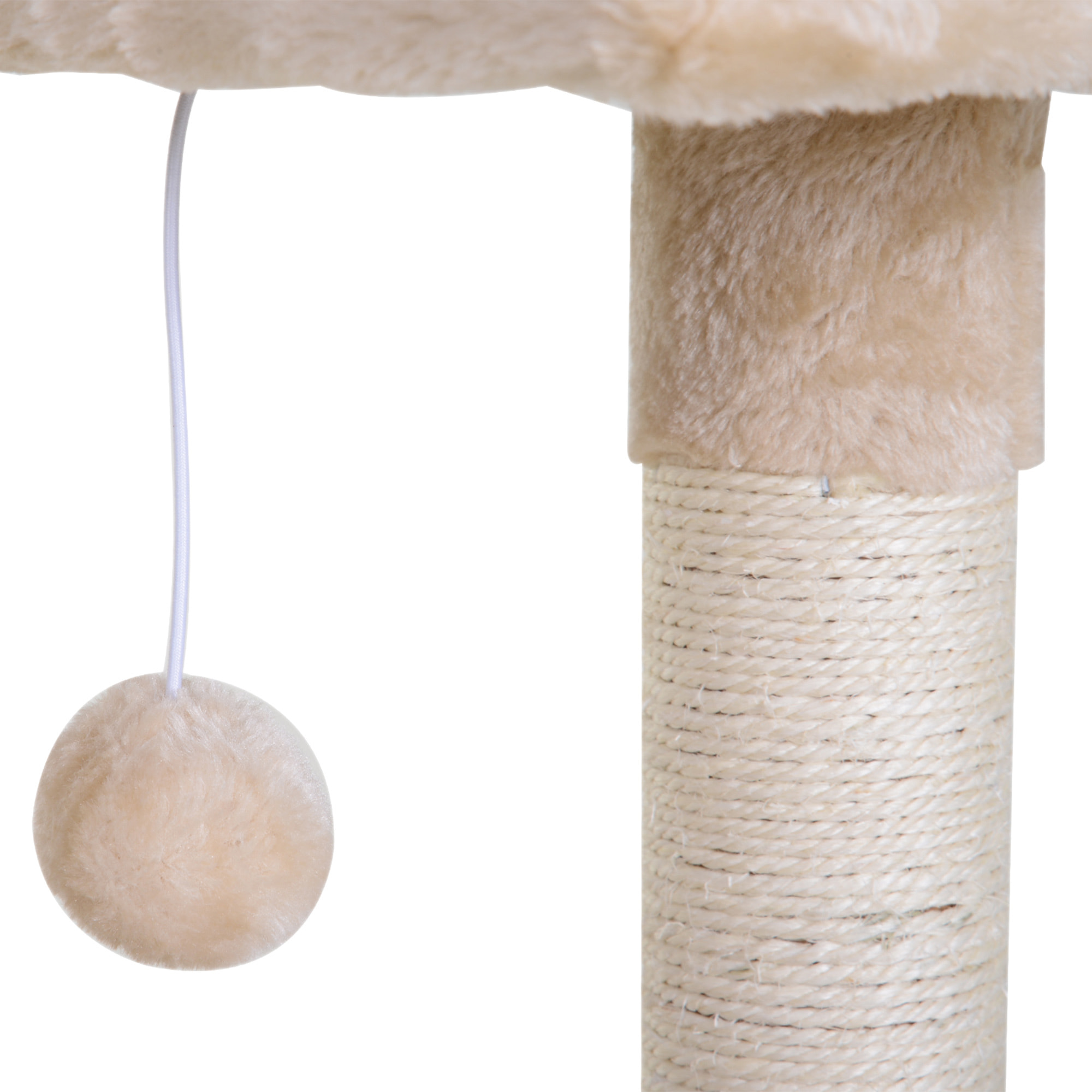 Arbre à chat 3 griffoirs grattoirs sisal naturel plateforme hamac et boule suspendue dim. 50L x 36l x 70H cm peluche haute densité 220 g/m² beige