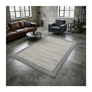 Tapis entièrement noué à la mains en laine motif Ligne grises