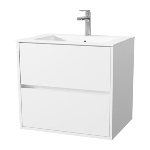 Pack Meuble Salle de Bains 60 cm Laqué Blanc, 2 tiroirs avec Vasque Céramique - XENOS