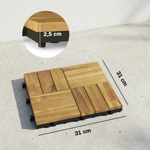 Set de 10 Piezas Baldosas de Exterior de Madera de Acacia, 31x31 cm, 0,91 m², Suelo de Terraza Exterior, Antideslizantes y Resistentes al Clima, Fácil Instalación, para Terraza, Natural