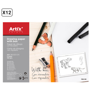 12 packs PAPEL DE DIBUJO CON RECUADRO A3+ 5 HOJAS