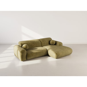Louise - Canapé d'angle droit 4 places en velours texturé - Vert Kaki