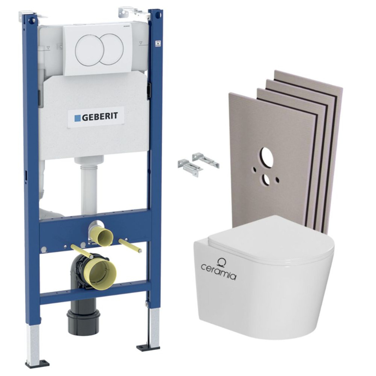 Pack WC bâti-support Duofix 112cm + WC sans bride Ceramia + abattant SoftClose + Set habillage + plaque blanche (CETORGEB3SBVP)