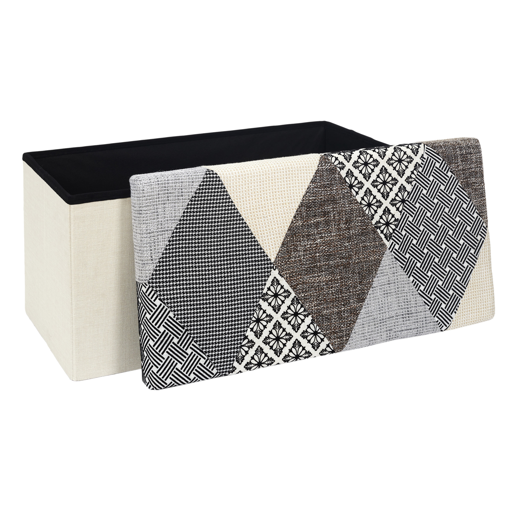 Coffre Banc Pliable Patchwork Gris
