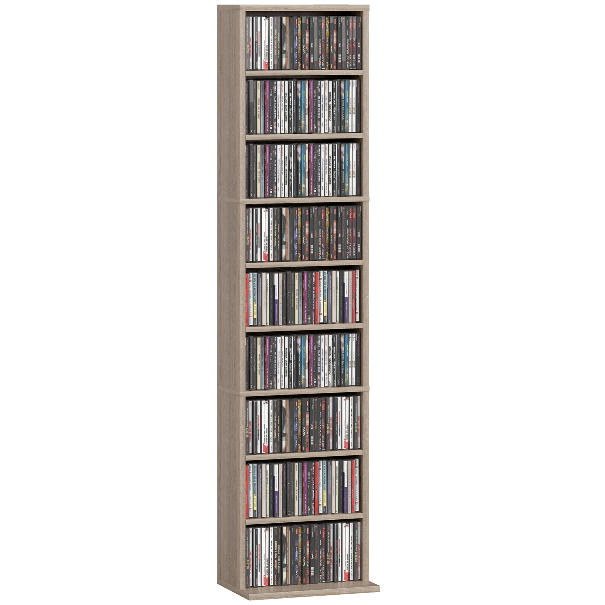 Estantería para CDs y DVDs Soportes para CD Estrechos con 9 Compartimentos Estantes Ajustables para Salón Oficina 33x24x140 cm Madera Natural
