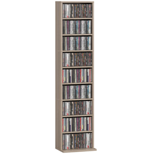 Estantería para CDs y DVDs Soportes para CD Estrechos con 9 Compartimentos Estantes Ajustables para Salón Oficina 33x24x140 cm Madera Natural