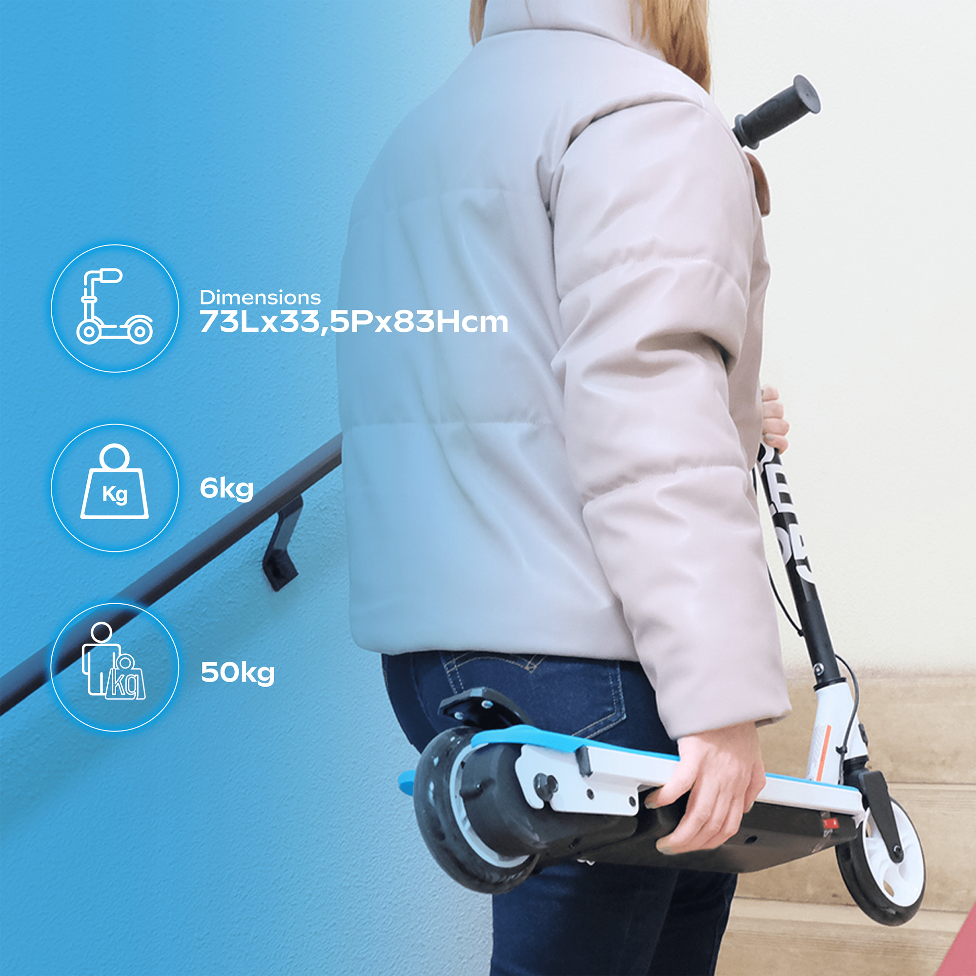 Trottinette Électrique Enfant Ride 55 Bleu – Moteur 30W - 10 km/h - Autonomie Jusqu'a 40 min - 3-8 ans