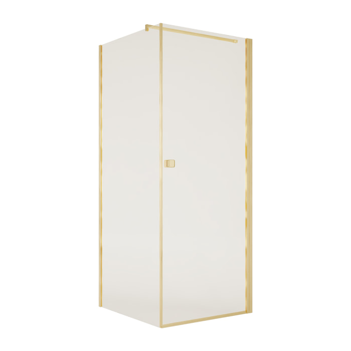 Porte de Douche Pivotante 70x180cm et Retour 80cm - Profil Or Brosse - Verre 5mm - GOLD ELEMENTARY