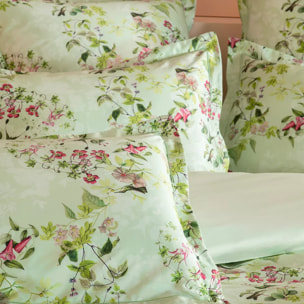 Housse de couette satin de coton imprimé multicolore vert Foliage vert d'eau