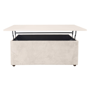 Pirae - table basse avec plateau relevable et coffre - en velours côtelé - 107 cm - Beige