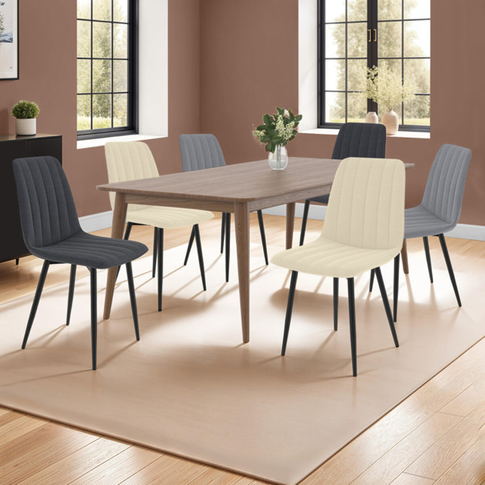 Chaises Fiona velours mix couleurs (beige, gris foncé et gris clair) pieds métal noirs - lot de 6