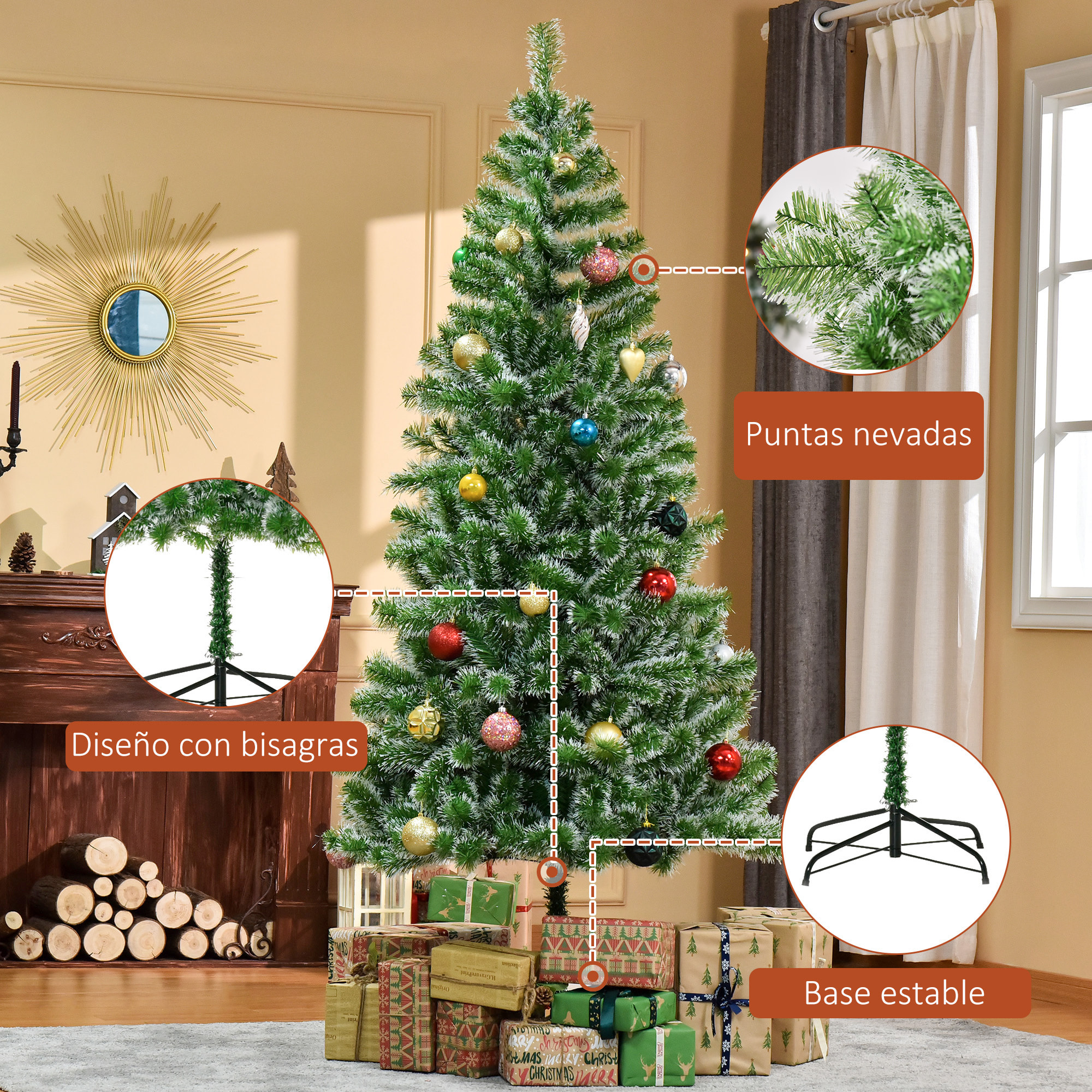 HOMCOM árbol de Navidad Artificial 210 cm con 968 Ramas Hojas de PET y Soporte de Metal Decoración Navideña para Interior Salón Fiestas Ø100x210 cm Verde