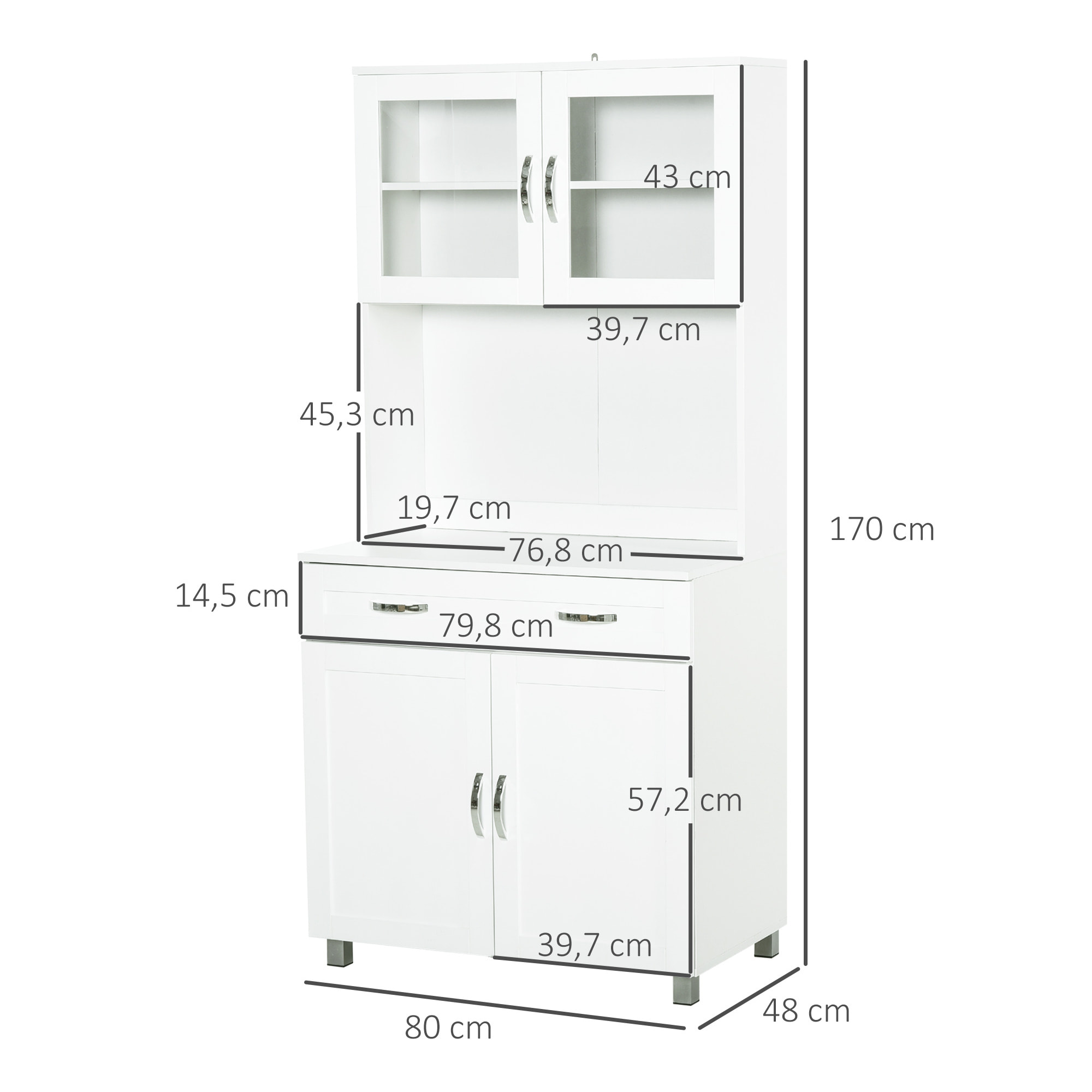 Armario Alacena Aparador con Estantes 80x48x170cm Blanco