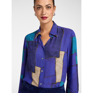 Elena Mirò - Camisa estampada en crepé de china - Azul aciano