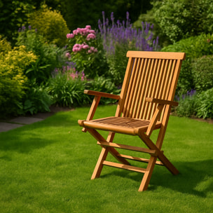 Lot de 2 fauteuils pliants jardin teck massif brut