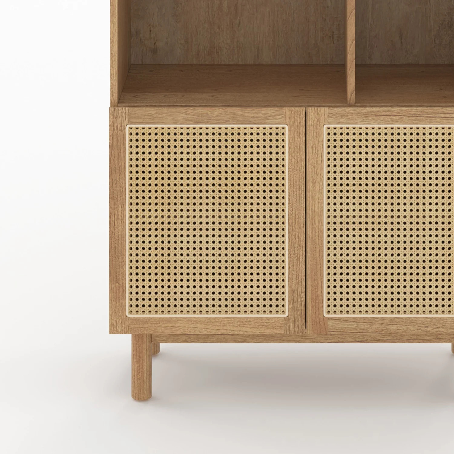 Bibliothèque en bois massif de mindi et rotin - Delya