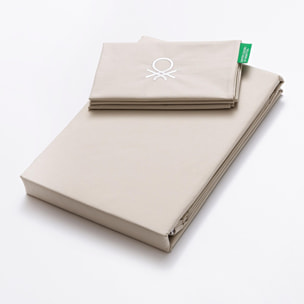 Set 2pc cama (funda nórdica 135x200cm + funda de almohada 80x80cm) 200tc 100% algodón beige y blanco neutral be