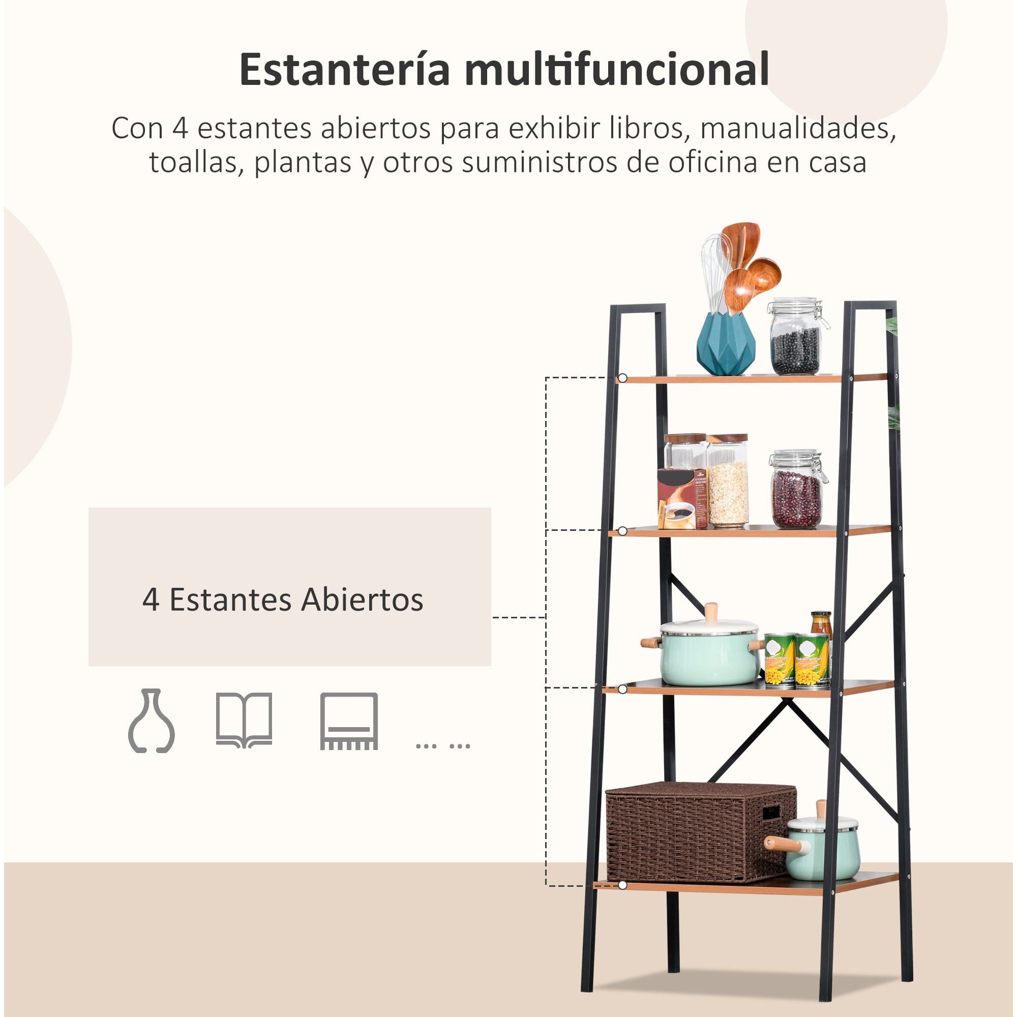 Estantería de Escalera Industrial con 5 Estantes 60x35x145cm