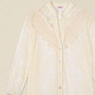 Oltre - Camisa de tul bordado transparente - Blanco