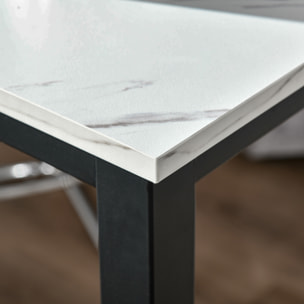 Table de bar - table haute de cuisine - dim. 120 x 40 x 100 cm - aspect marbre blanc acier noir