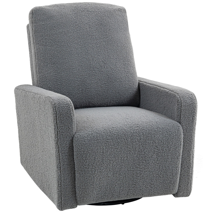 Sillón Relax Reclinable Manual, Sillón Relax de Borreguito con Reposabrazos, Reposapiés, Acolchado Grueso, Función de Balanceo 360°, Butaca Reclinable hasta 135Âº para Salón, Dormitorio, Gris