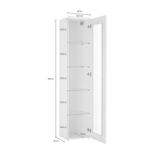 Vetrina Arnika, Credenza a 1 anta con ripiani in vetro, Mobile da soggiorno multiuso, 100% Made in Italy, cm 40x30h180, Antracite