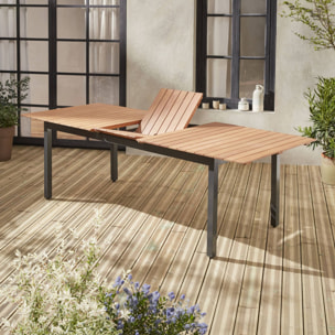 Table de jardin en bois aluminium extensible 200/250cm avec rallonge - Sevilla - bois d'Eucalyptus huilé et structure anthracite