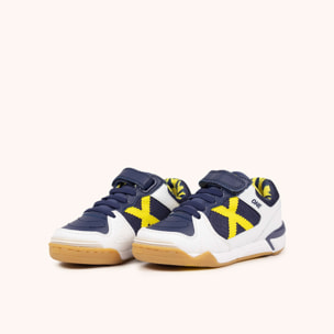 Zapatillas de fútbol sala infantiles con velcro en azul marino y blanco MUNICH ONE KID VCO 78