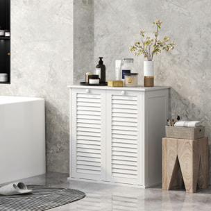 Meuble salle de bain avec paniers à linge basculants - 2 portes persiennes - blanc