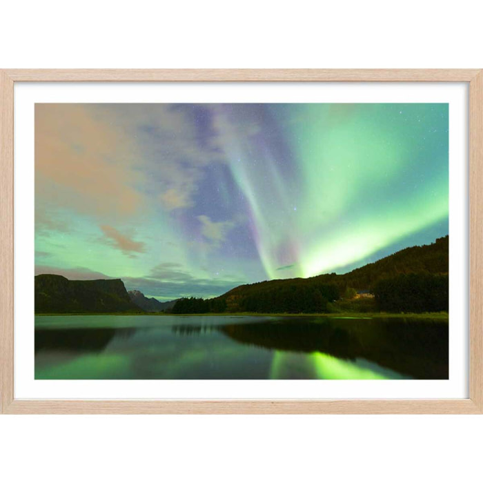 Affiche paysage norwayliht lofoten Affiche + cadre en bois - Chêne