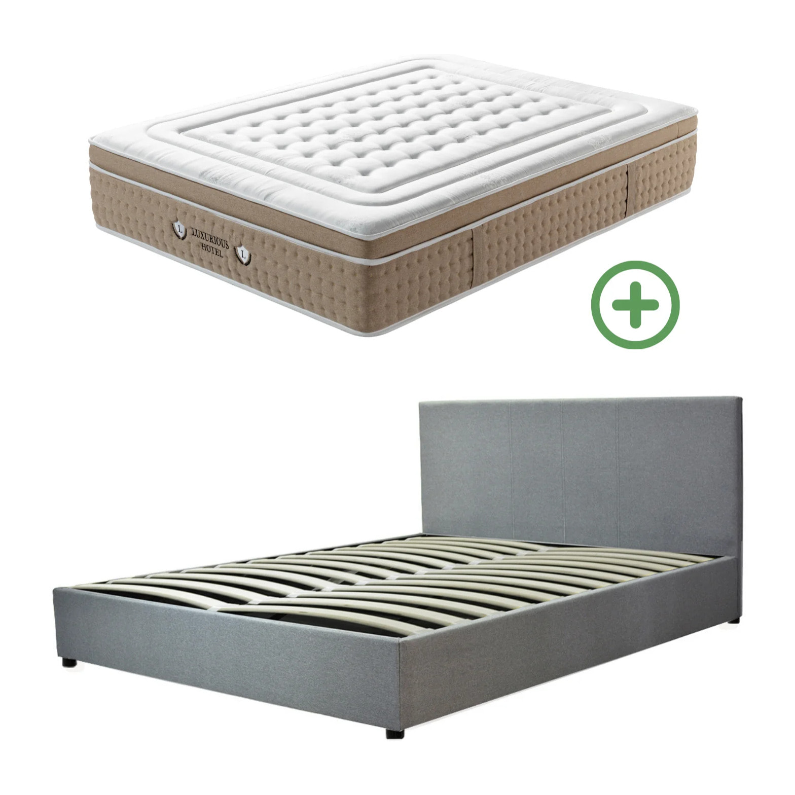 Ensemble matelas Bali & lit coffre Colisée | Mémoire de forme et ressorts ensachés | Grande capacité de stockage | Bouclette | Gris clair