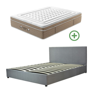Ensemble matelas Bali & lit coffre Colisée | Mémoire de forme et ressorts ensachés | Grande capacité de stockage | Bouclette | Gris clair