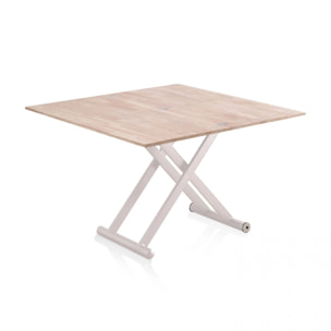 Mesa de centro elevable y extensible en blanco y roble 57-114x49-76 cm Katia Roble - Blanco
