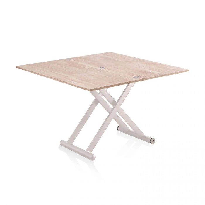 Mesa de centro elevable y extensible en blanco y roble 57-114x49-76 cm Katia Roble - Blanco