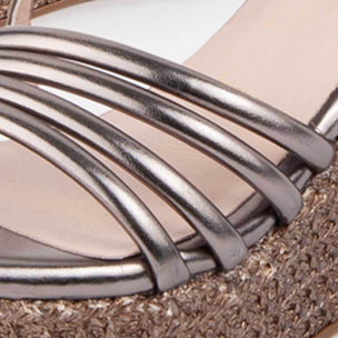 Sandalia De Cuña - Gris - Altura: 10 Cm