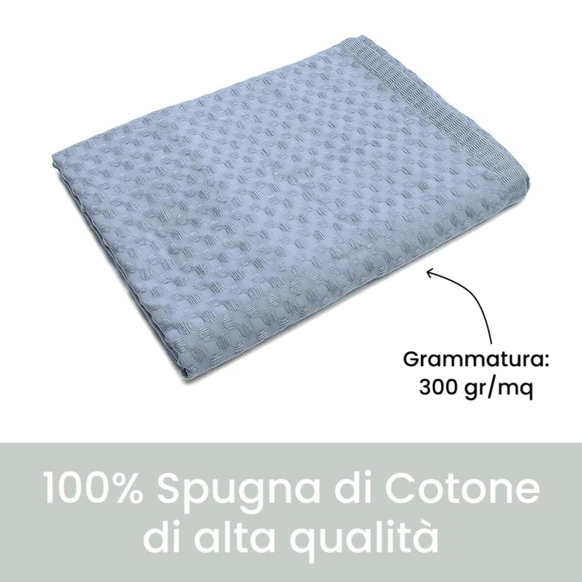 INTRECCI Telo Doccia Maxi, Asciugamano da Doccia, Telo Bagno 150 x 100 cm, in Spugna di Puro Cotone 300 gr/mq, Tinta Unita Azzurro. Modello: Napone