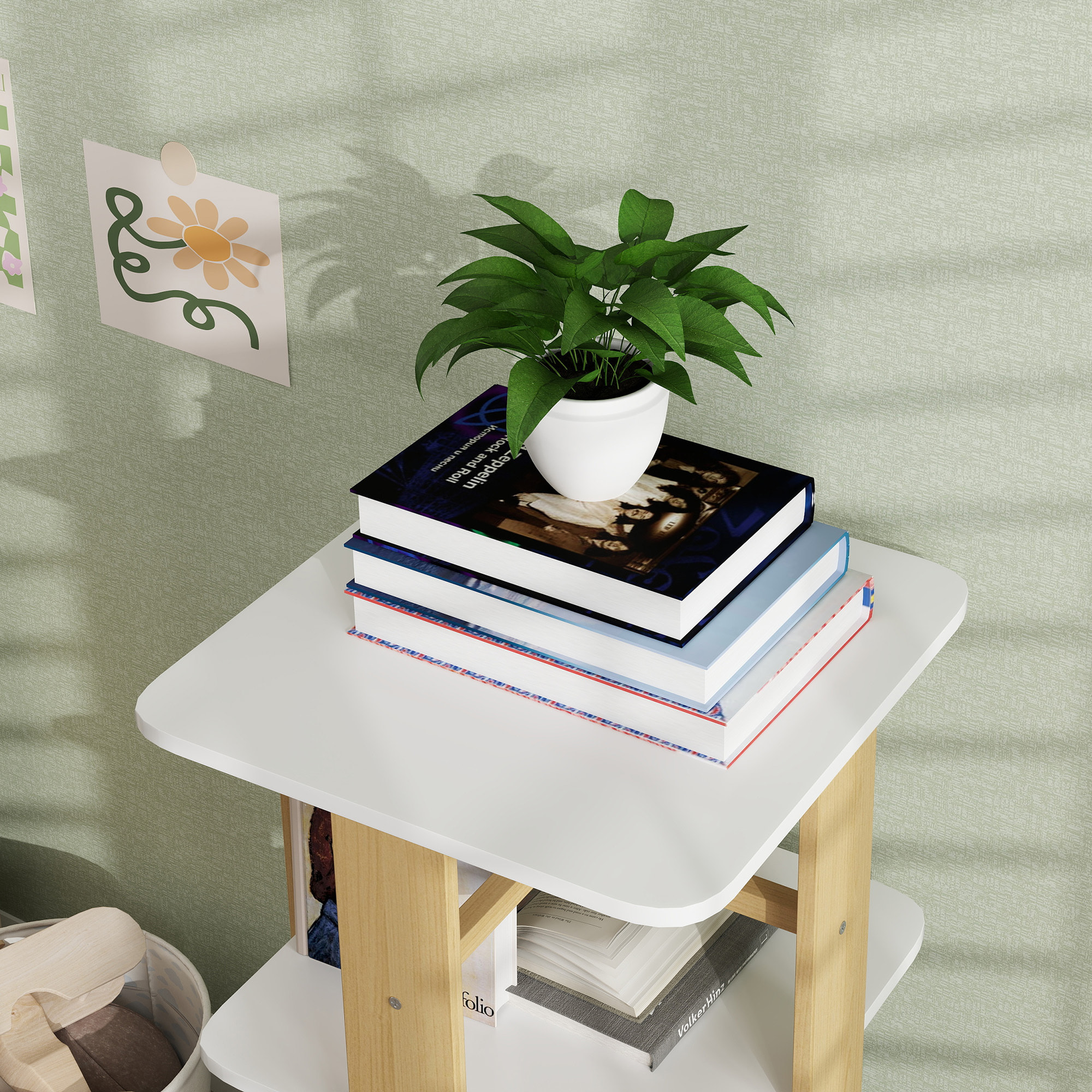 Librería Infantil Estantería para Libros Infantil con Ruedas Estantería Infantil con 3 Estantes para Guarderías Habitación Infantil Blanco y Natural