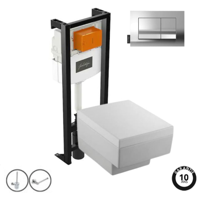 Pack WC suspendu Terrace+ bâti-support + plaque Chrome + accessoires