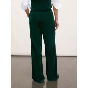 Motivi - Pantalones modelo palazzo de terciopelo liso - Verde