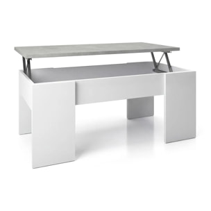 Mesa de centro elevable con almacenaje en blanco artick y gris cemento 100x45-56 cm Vita Blanco Artik (Blanco Mate) - Gris Cemento