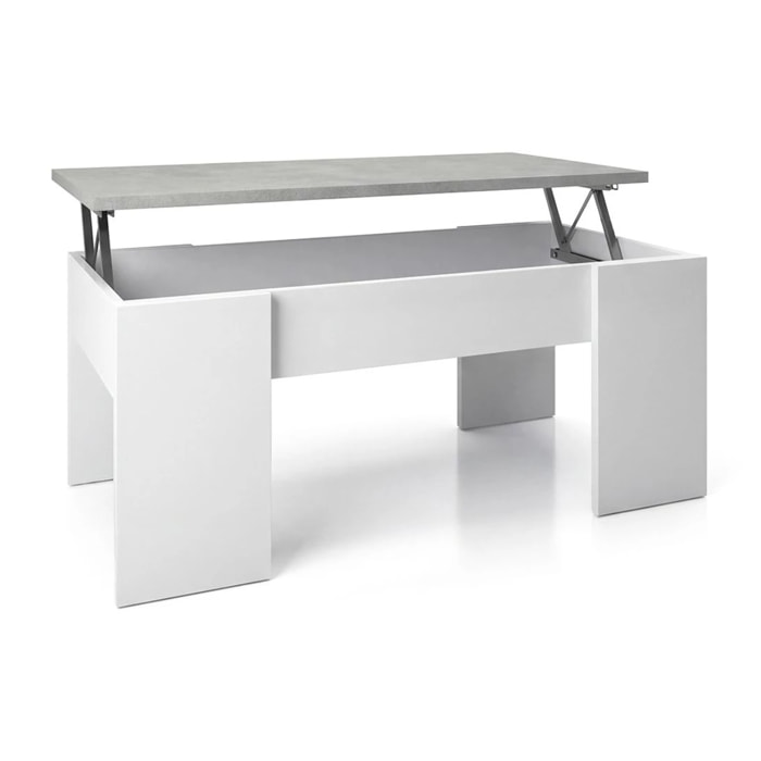 Mesa de centro elevable con almacenaje en blanco artick y gris cemento 100x45-56 cm Vita Blanco Artik (Blanco Mate) - Gris Cemento