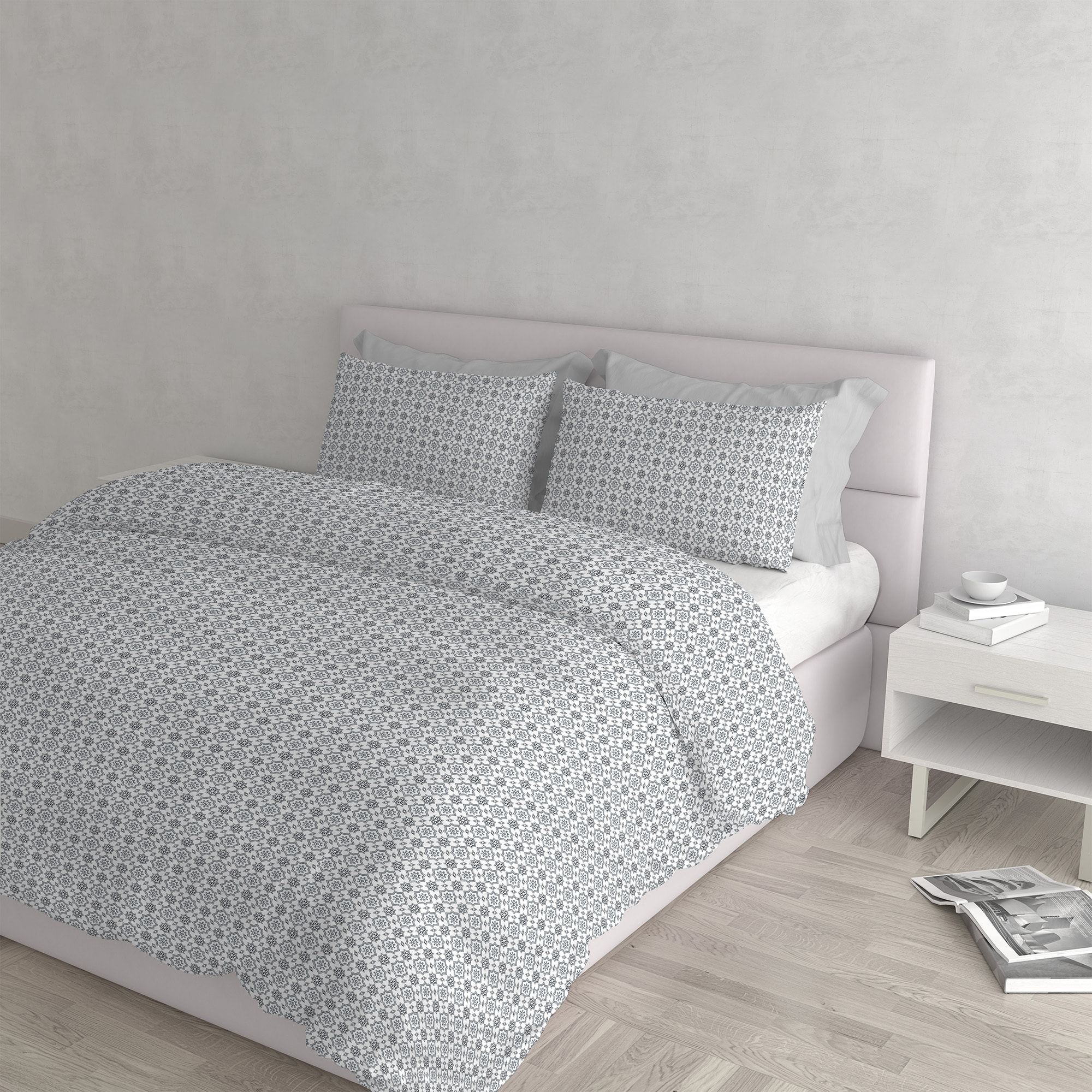 PARURE COPRIPIUMINO ATHENA, 100% Cotone, Made in Italy - DORA FUMO
