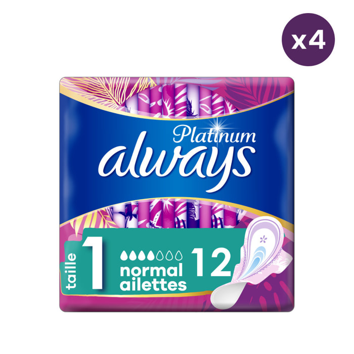 4x12 Serviettes Hygiéniques Always Platinum Normal - Avec Ailettes