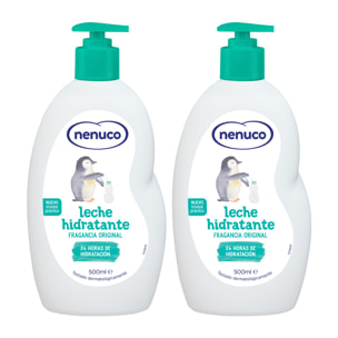 Nenuco Leche Hidratante para bebé, Fragancia Original, 24h de Hidratación, Pack 2x 500 ml