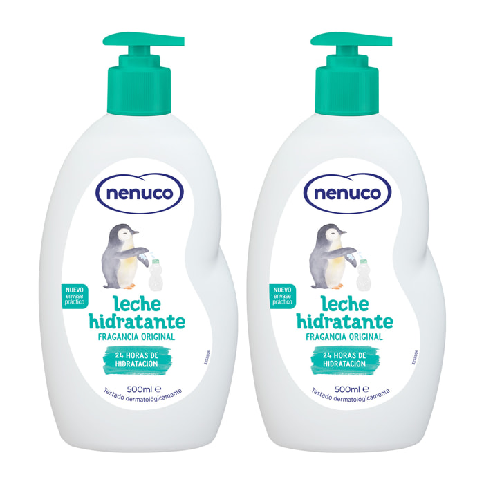 Nenuco Leche Hidratante para bebé, Fragancia Original, 24h de Hidratación, Pack 2x 500 ml