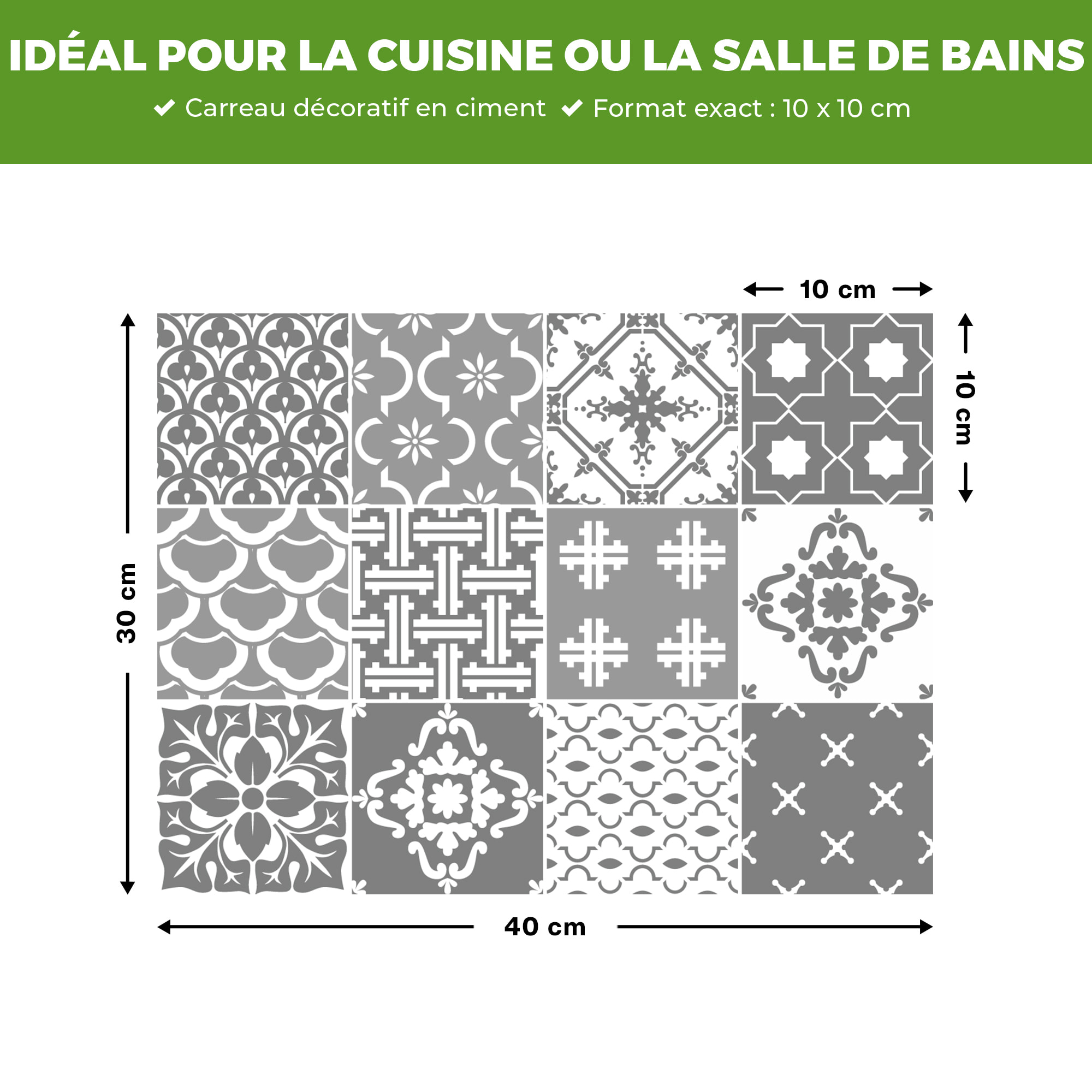 Stickers muraux - Sticker Mural Carrelage adhésif Cuisine Salle de Bain - 12 STICKERS CARRELAGES SCANDINAVES OSLO