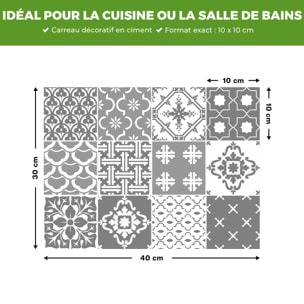 Stickers muraux - Sticker Mural Carrelage adhésif Cuisine Salle de Bain - 12 STICKERS CARRELAGES SCANDINAVES OSLO