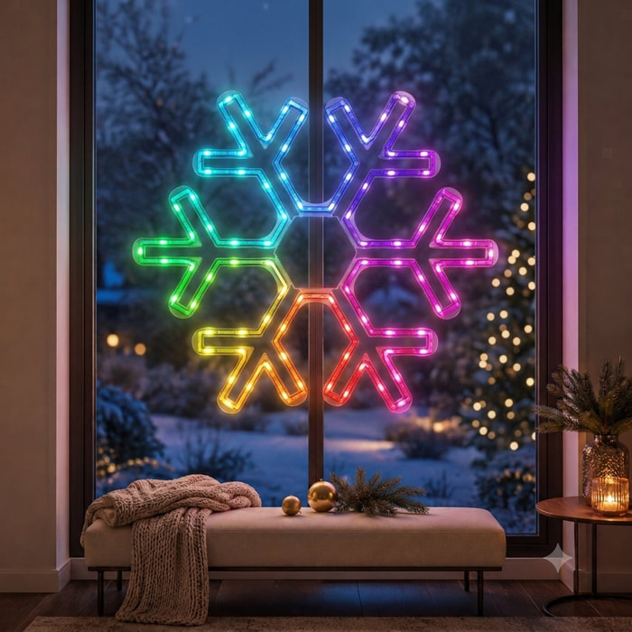 Copo de nieve led rgb multicolor con 90 leds con cambio de color y usb con mando a distancia 50x43 cm