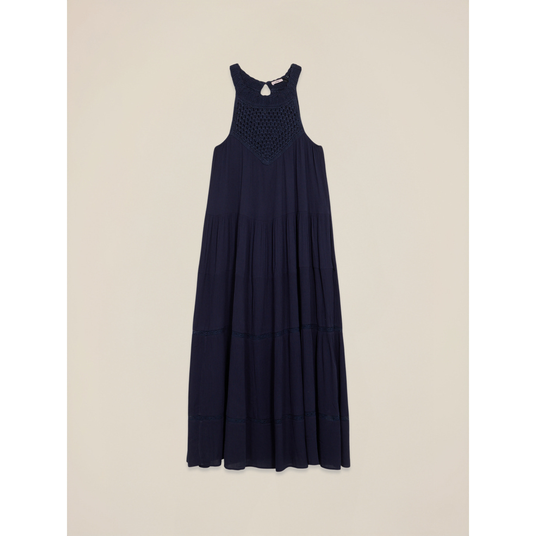 Oltre - Vestito lungo con inserto in crochet - Blu