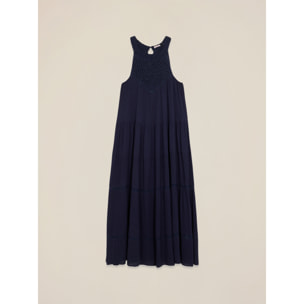 Oltre - Vestito lungo con inserto in crochet - Blu